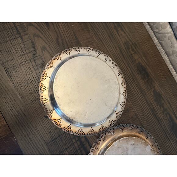 Set of 2 Home Decorators Inc. Silver-Plated Round Serving Tray-12-3/4” - Picture 8 of 10